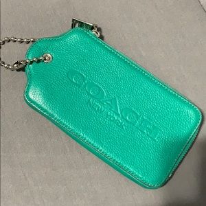 Coach Teal Leather Keychain Pouch